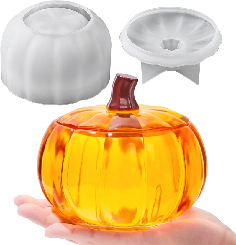 Dacies Pumpkin Jar Resin Mold with Lid 5 Inch Large Storage Box Halloween Epoxy Resin Casting Molds for DIY Jewelry Trinket Container Candy Jar Candle Holder Gypsum Concrete Cement Mould Fall Christmas Decor - Image 1
